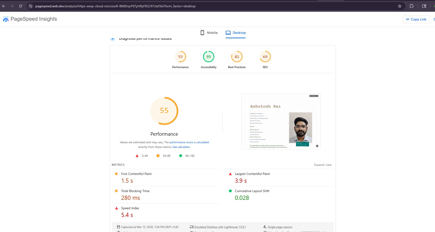 PageSpeed score 55 for a typical competitor site